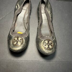 Tory Burch Metallic Gold Logo Ballet Flats